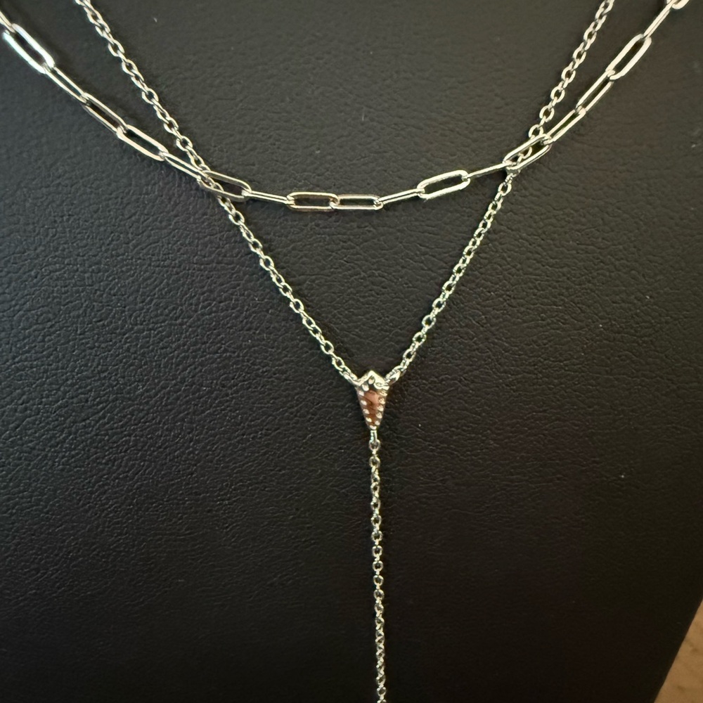 Kendra Scott Jaimee Silver-Tone Multi-Strand Paperclip Chain Y-Necklace - Picture 2 of 6